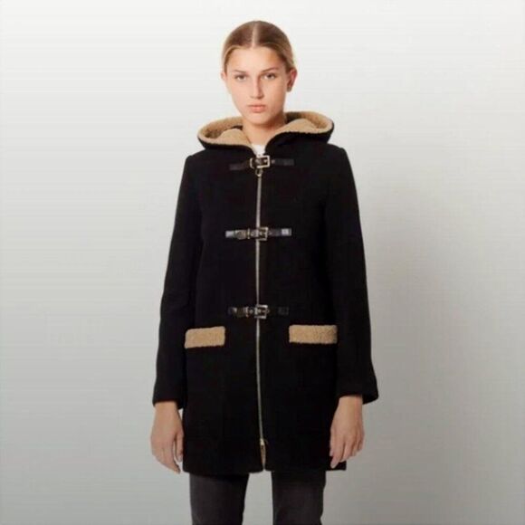 Sandro Paris Black Toggle Duffle Coat Wool French Designer Luxury, Women 36 Sm - Picture 1 of 12